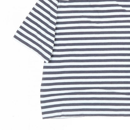 Uniqlo Women Blue White Stripe S Basic Crew Neck Short Sleeve T-Shirt
