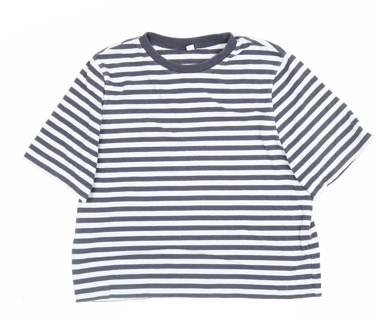 Uniqlo Women Blue White Stripe S Basic Crew Neck Short Sleeve T-Shirt