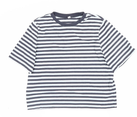 Uniqlo Women Blue White Stripe S Basic Crew Neck Short Sleeve T-Shirt
