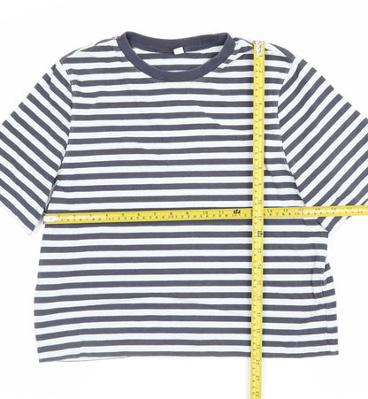 Uniqlo Women Blue White Stripe S Basic Crew Neck Short Sleeve T-Shirt