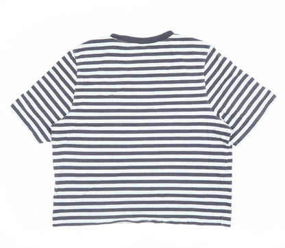 Uniqlo Women Blue White Stripe S Basic Crew Neck Short Sleeve T-Shirt