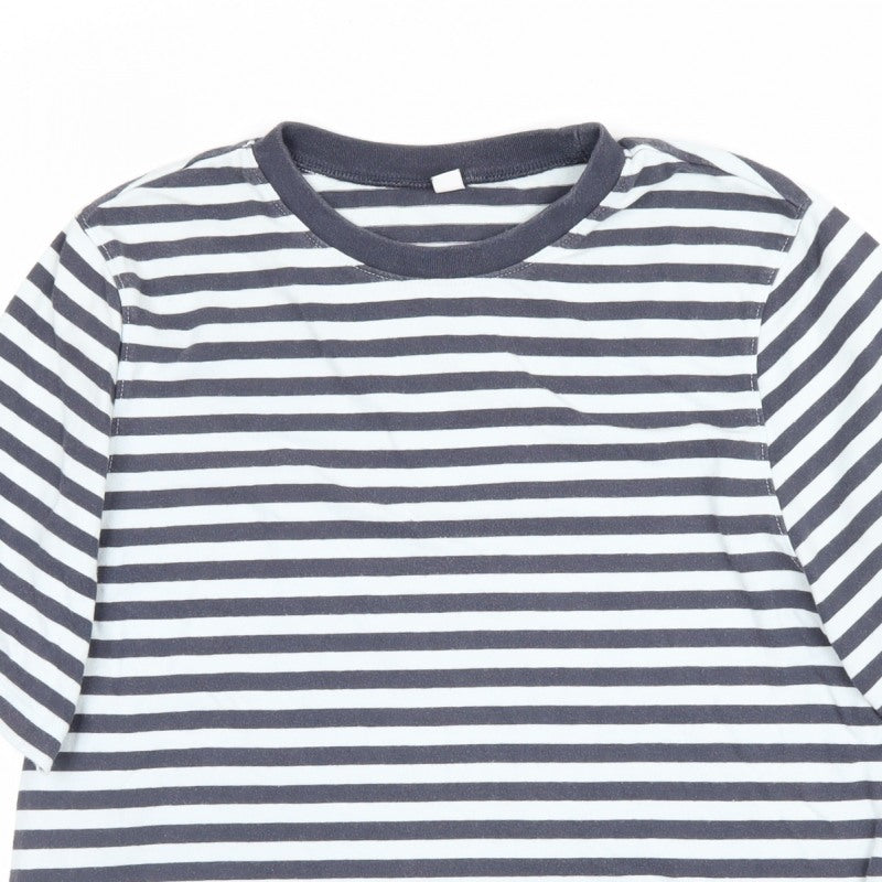 Uniqlo Women Blue White Stripe S Basic Crew Neck Short Sleeve T-Shirt