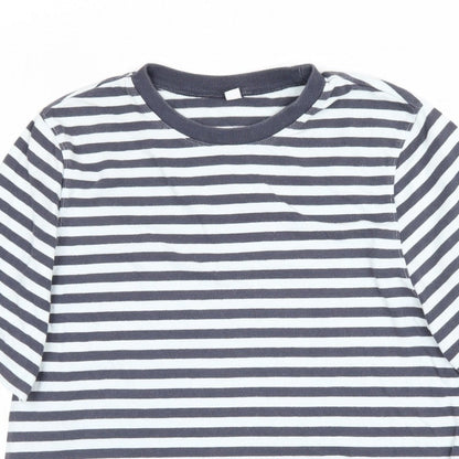 Uniqlo Women Blue White Stripe S Basic Crew Neck Short Sleeve T-Shirt