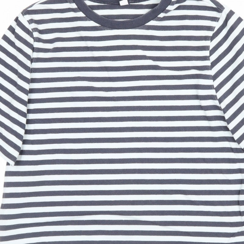 Uniqlo Women Blue White Stripe S Basic Crew Neck Short Sleeve T-Shirt