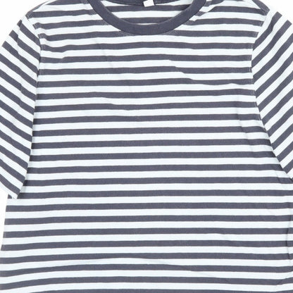 Uniqlo Women Blue White Stripe S Basic Crew Neck Short Sleeve T-Shirt