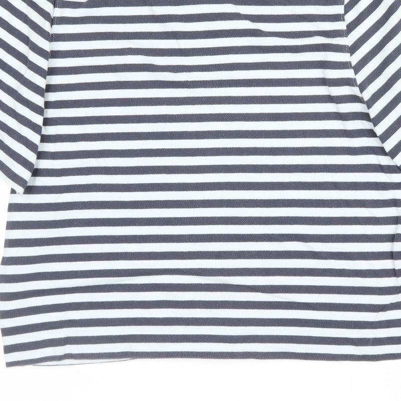 Uniqlo Women Blue White Stripe S Basic Crew Neck Short Sleeve T-Shirt