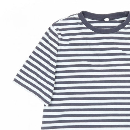 Uniqlo Women Blue White Stripe S Basic Crew Neck Short Sleeve T-Shirt