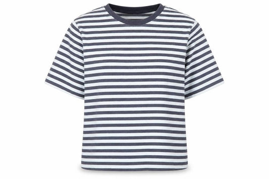 Uniqlo Women Blue White Stripe S Basic Crew Neck Short Sleeve T-Shirt
