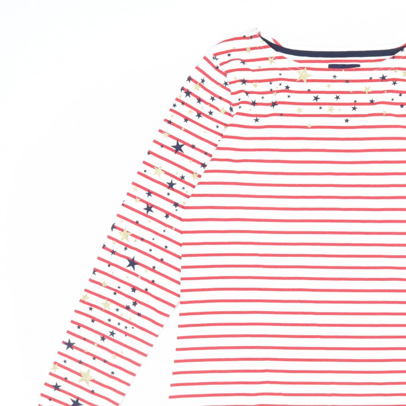 Joules Women’s White Red Stripe Star Glitter Long Sleeve T-Shirt UK 10