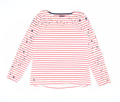 Joules Women’s White Red Stripe Star Glitter Long Sleeve T-Shirt UK 10