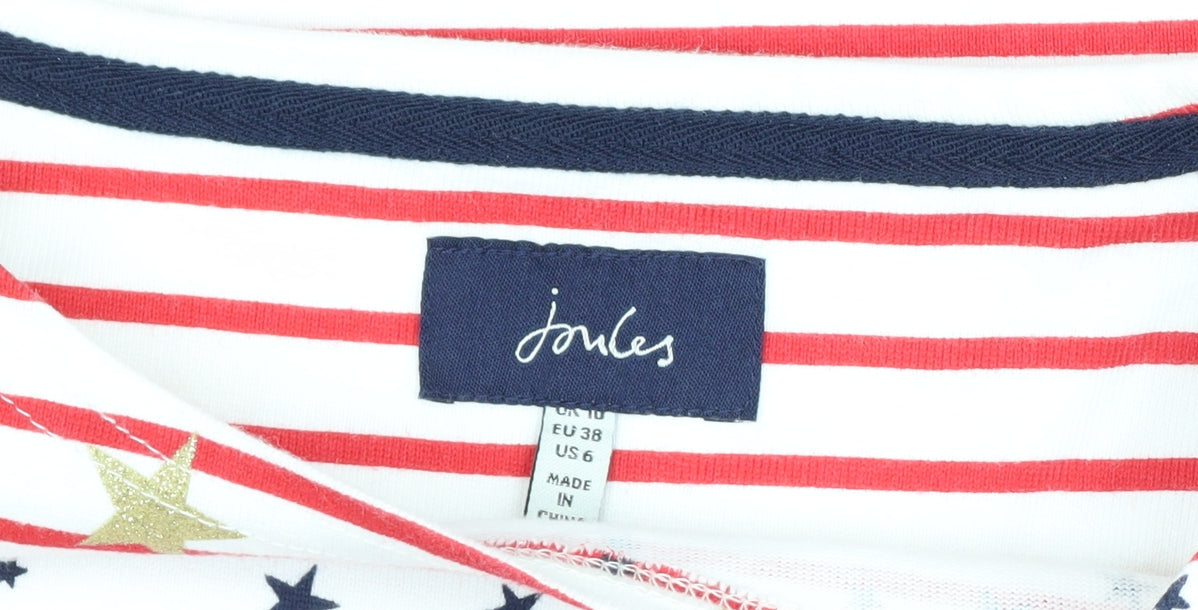 Joules Women’s White Red Stripe Star Glitter Long Sleeve T-Shirt UK 10
