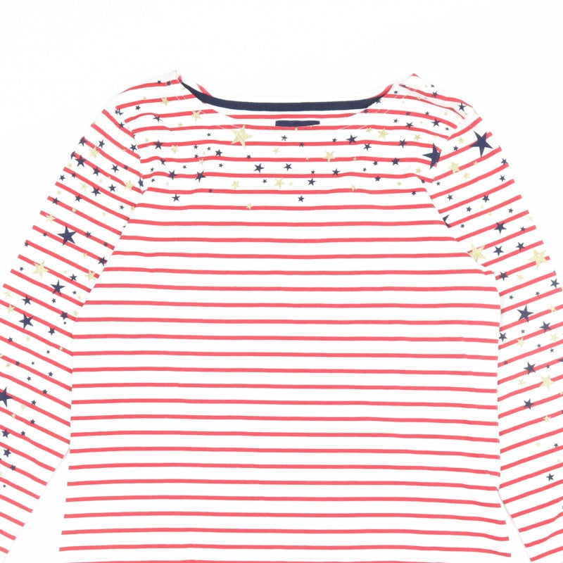 Joules Women’s White Red Stripe Star Glitter Long Sleeve T-Shirt UK 10