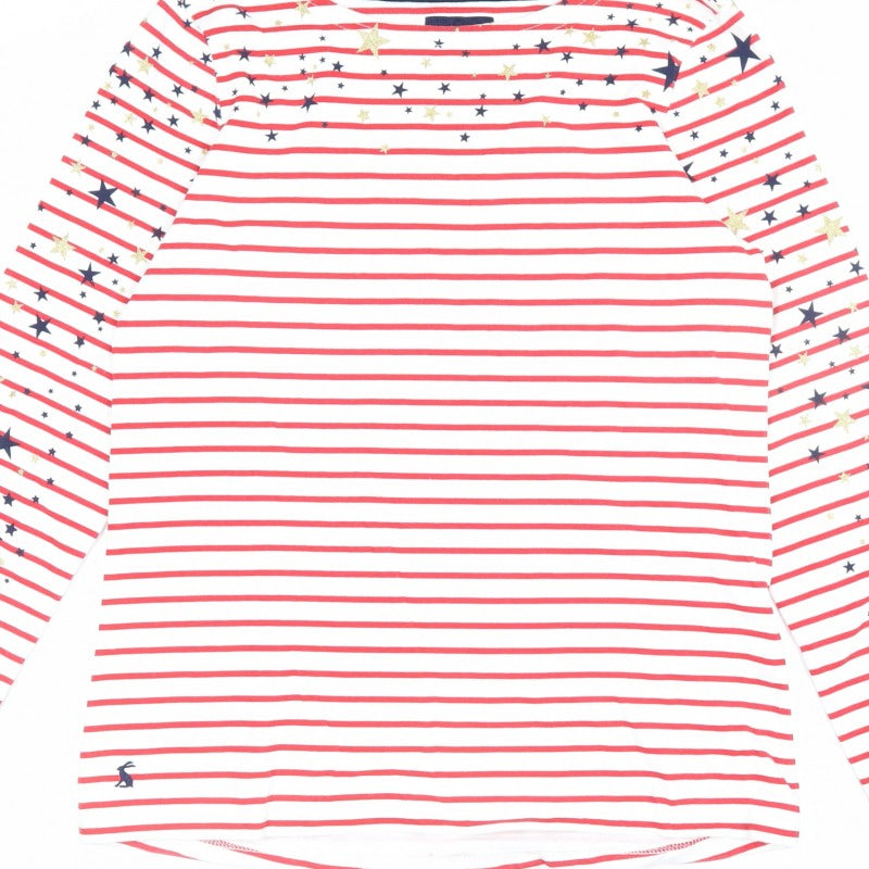 Joules Women’s White Red Stripe Star Glitter Long Sleeve T-Shirt UK 10