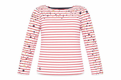 Joules Women’s White Red Stripe Star Glitter Long Sleeve T-Shirt UK 10