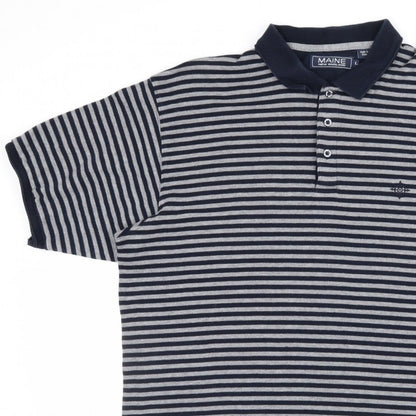 Maine New England Men's Blue Grey Striped Cotton Polo Shirt L