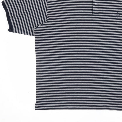 Maine New England Men's Blue Grey Striped Cotton Polo Shirt L