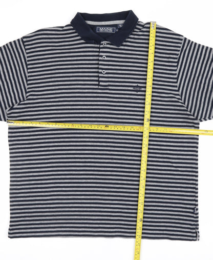 Maine New England Men's Blue Grey Striped Cotton Polo Shirt L