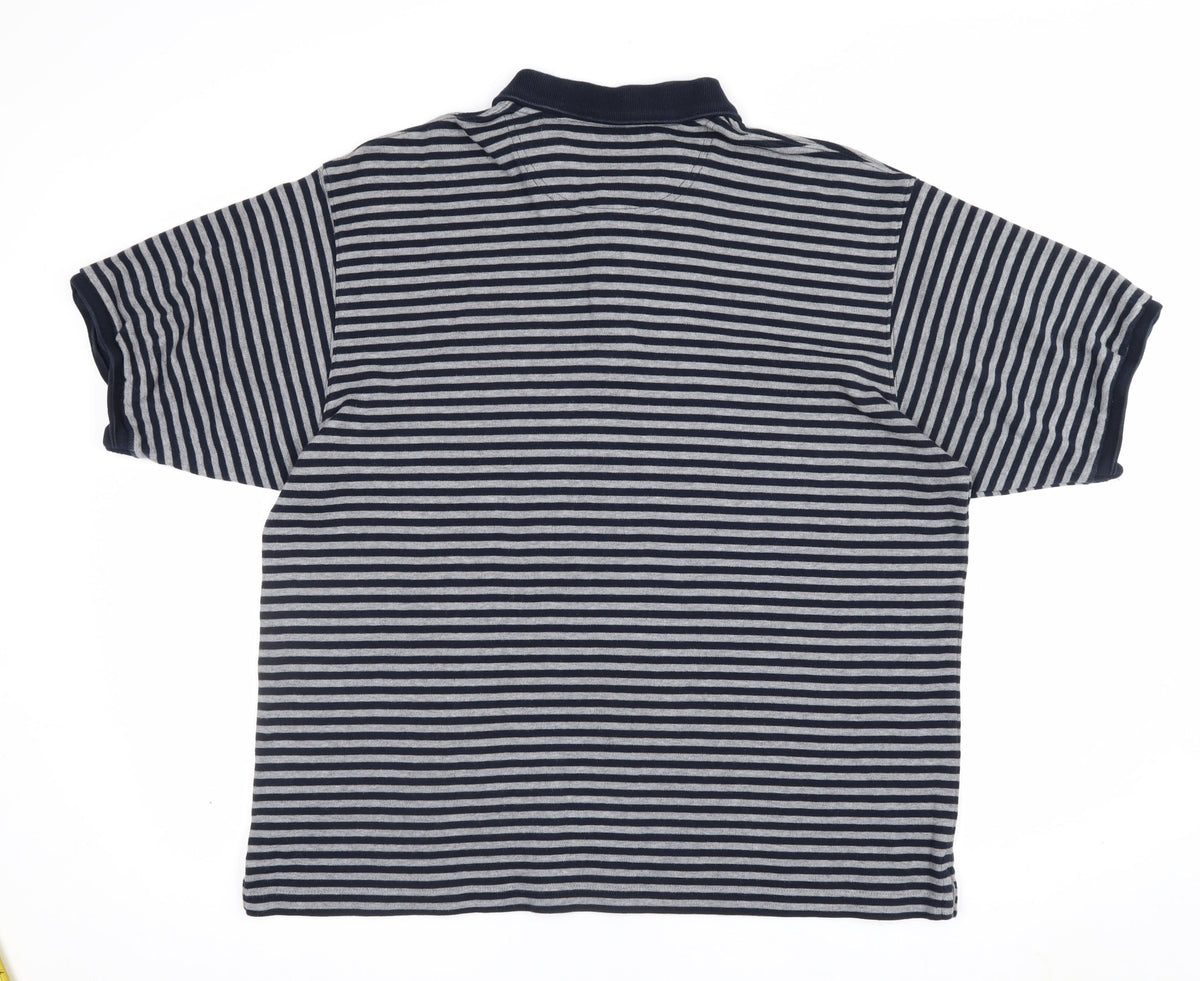 Maine New England Men's Blue Grey Striped Cotton Polo Shirt L