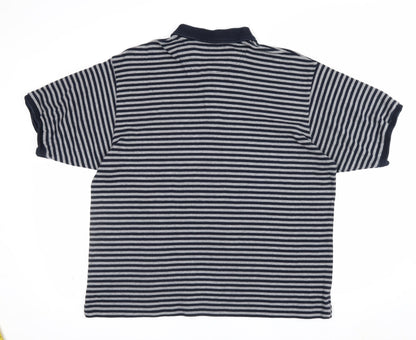 Maine New England Men's Blue Grey Striped Cotton Polo Shirt L