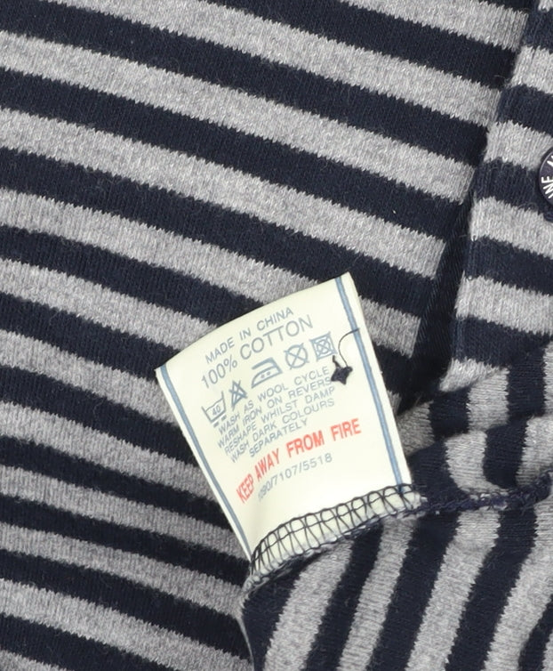 Maine New England Men's Blue Grey Striped Cotton Polo Shirt L