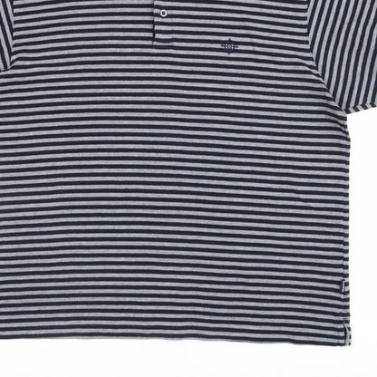 Maine New England Men's Blue Grey Striped Cotton Polo Shirt L