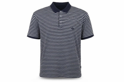 Maine New England Men's Blue Grey Striped Cotton Polo Shirt L