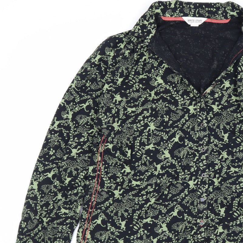 White Stuff Women Black Green UK 12 Animal Floral Button-Up Shirt