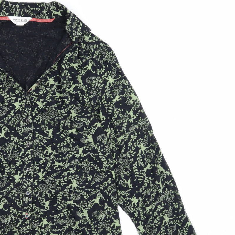 White Stuff Women Black Green UK 12 Animal Floral Button-Up Shirt