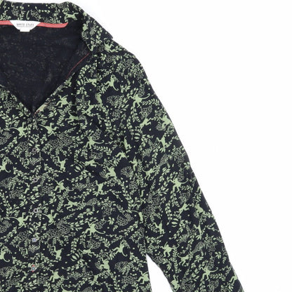 White Stuff Women Black Green UK 12 Animal Floral Button-Up Shirt
