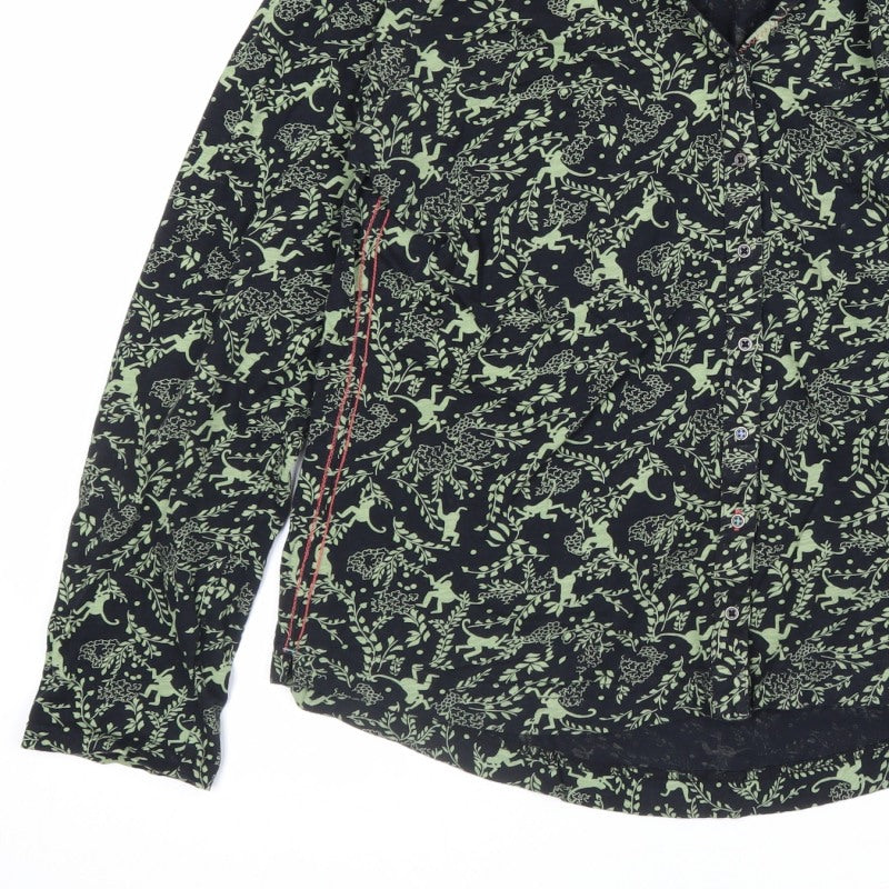 White Stuff Women Black Green UK 12 Animal Floral Button-Up Shirt