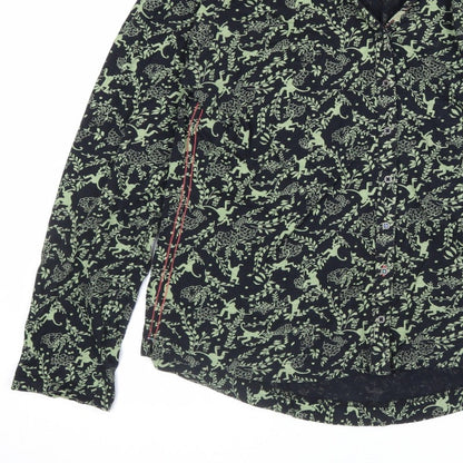White Stuff Women Black Green UK 12 Animal Floral Button-Up Shirt