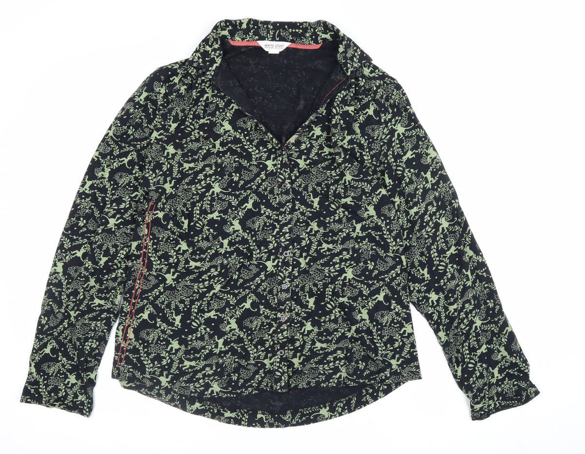 White Stuff Women Black Green UK 12 Animal Floral Button-Up Shirt