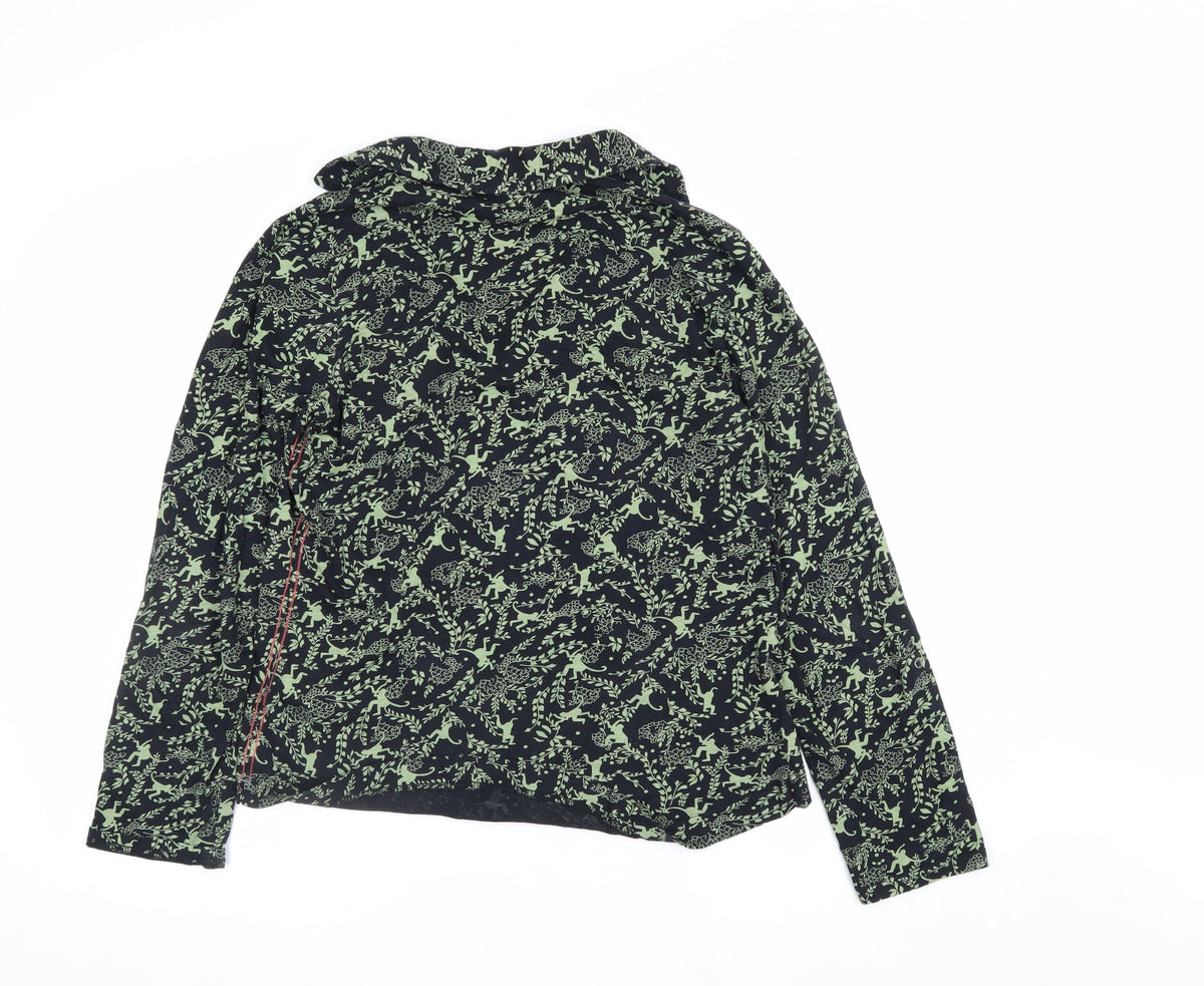 White Stuff Women Black Green UK 12 Animal Floral Button-Up Shirt
