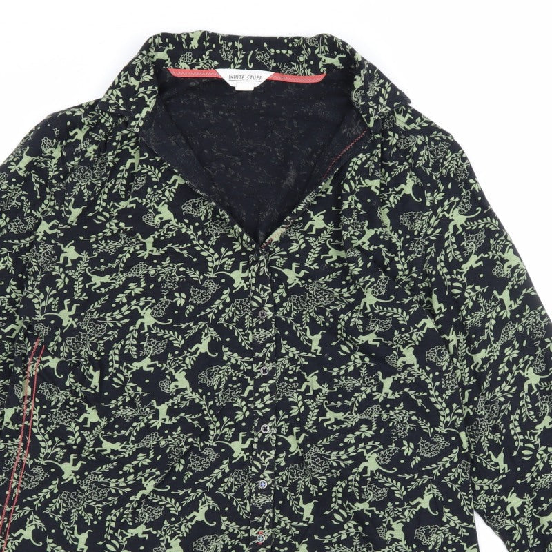 White Stuff Women Black Green UK 12 Animal Floral Button-Up Shirt