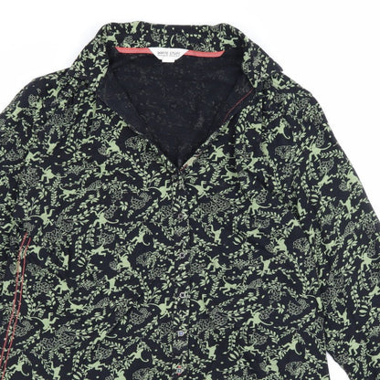 White Stuff Women Black Green UK 12 Animal Floral Button-Up Shirt