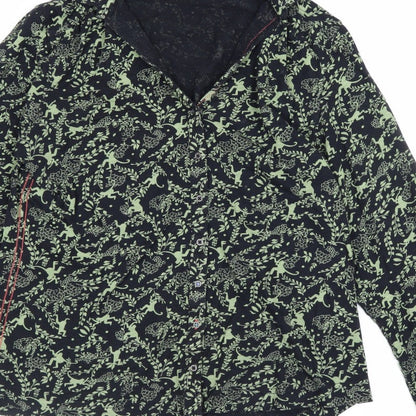 White Stuff Women Black Green UK 12 Animal Floral Button-Up Shirt
