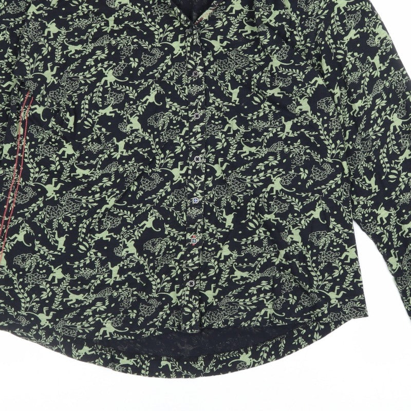 White Stuff Women Black Green UK 12 Animal Floral Button-Up Shirt