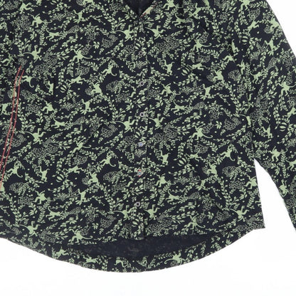 White Stuff Women Black Green UK 12 Animal Floral Button-Up Shirt