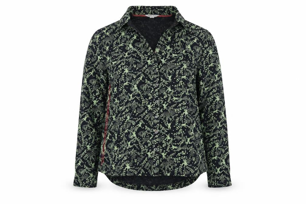 White Stuff Women Black Green UK 12 Animal Floral Button-Up Shirt
