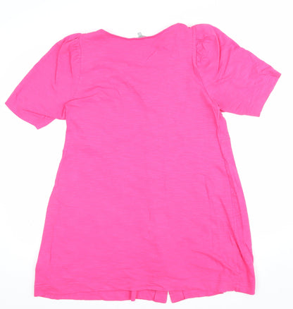 Oliver Bonas Women Pink UK 14 V-Neck Button-Up Ruffle Sleeve Top