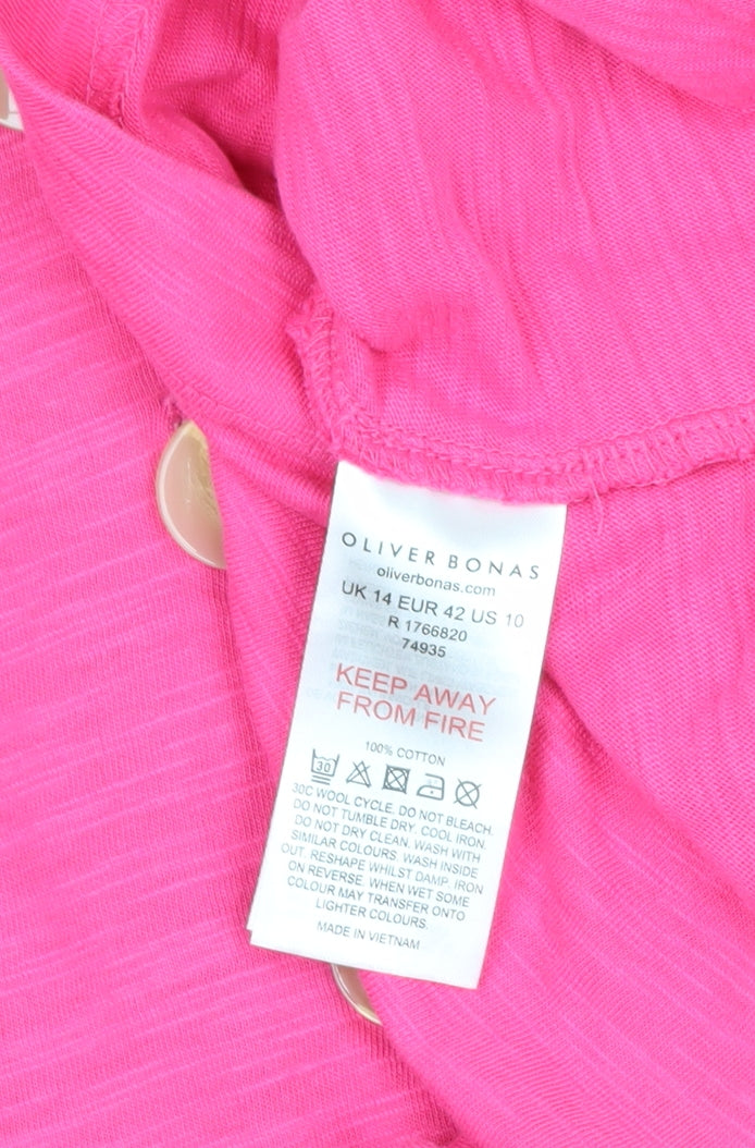 Oliver Bonas Women Pink UK 14 V-Neck Button-Up Ruffle Sleeve Top