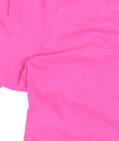 Oliver Bonas Women Pink UK 14 V-Neck Button-Up Ruffle Sleeve Top