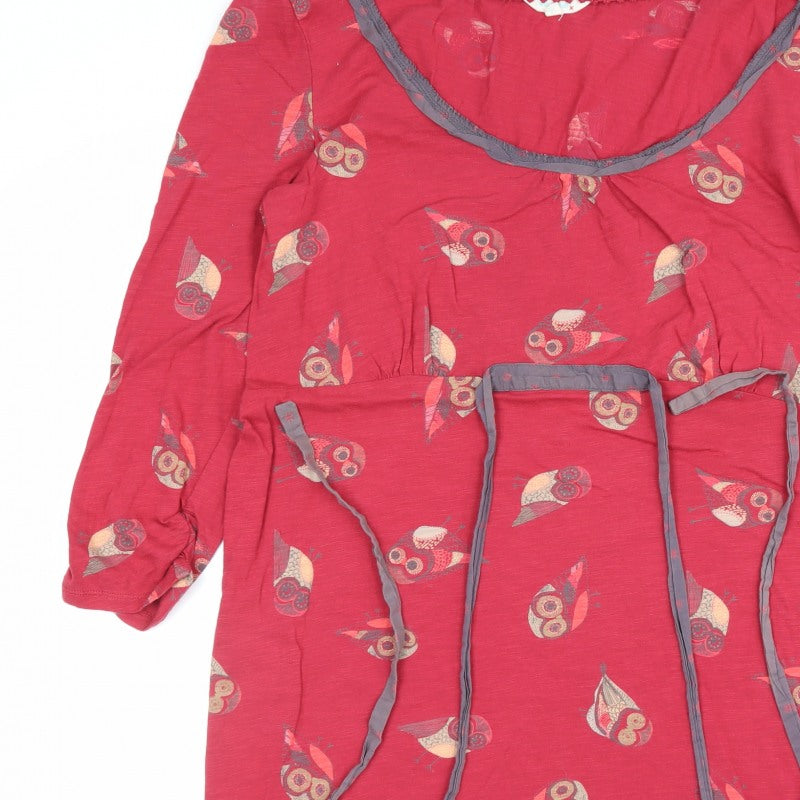 Little White Lies Women Red UK 16 Owl Cotton Tunic Blouse 3/4 Sleeve