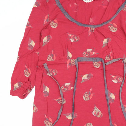 Little White Lies Women Red UK 16 Owl Cotton Tunic Blouse 3/4 Sleeve