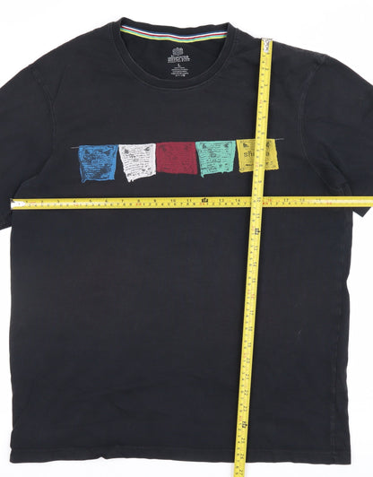 Sherpa Men’s Black Large Organic Cotton Graphic Print Crew Neck T-Shirt