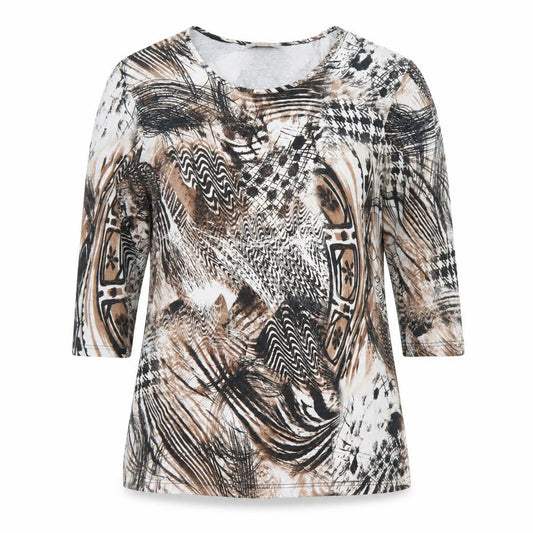 Bassini Women Multicoloured L V-Neck 3/4 Sleeve Viscose Jersey Top