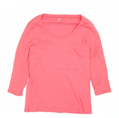 Gap Women Pink L Basic Cotton Long Sleeve Scoop Neck T-Shirt