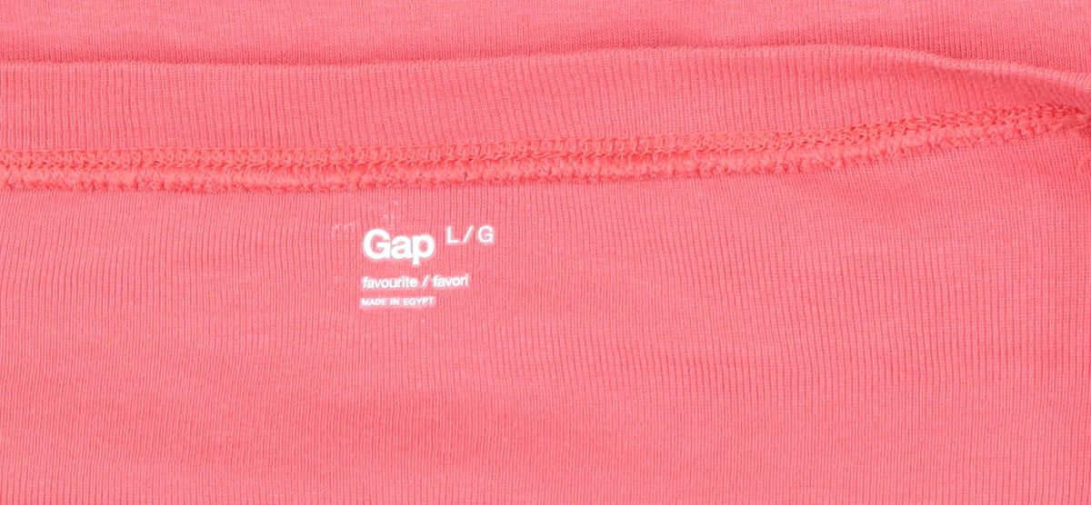 Gap Women Pink L Basic Cotton Long Sleeve Scoop Neck T-Shirt