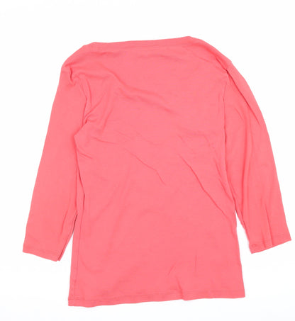 Gap Women Pink L Basic Cotton Long Sleeve Scoop Neck T-Shirt