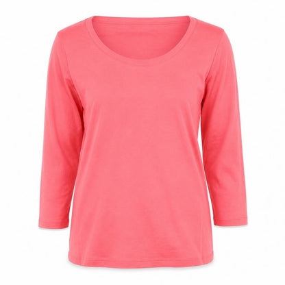 Gap Women Pink L Basic Cotton Long Sleeve Scoop Neck T-Shirt